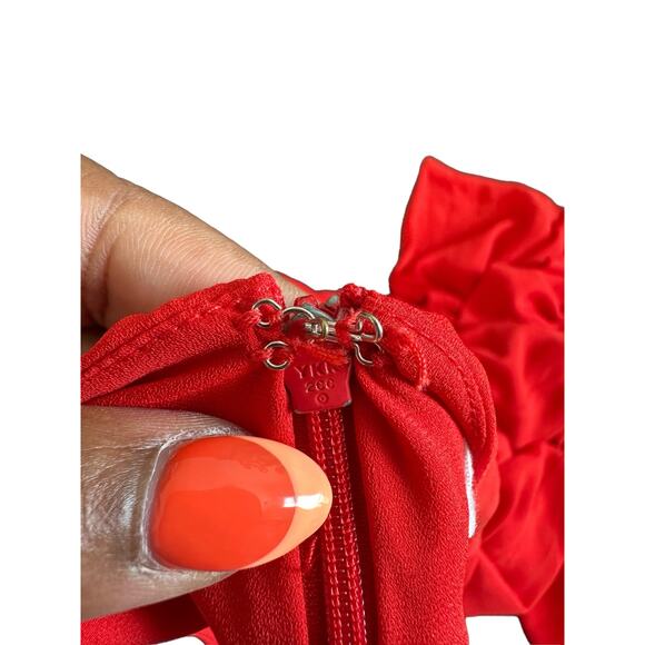 Fame and Partners Dress Orange Long Sleeve Tie Front Cocktail Midi Party Size 6 - Picture 10 of 15